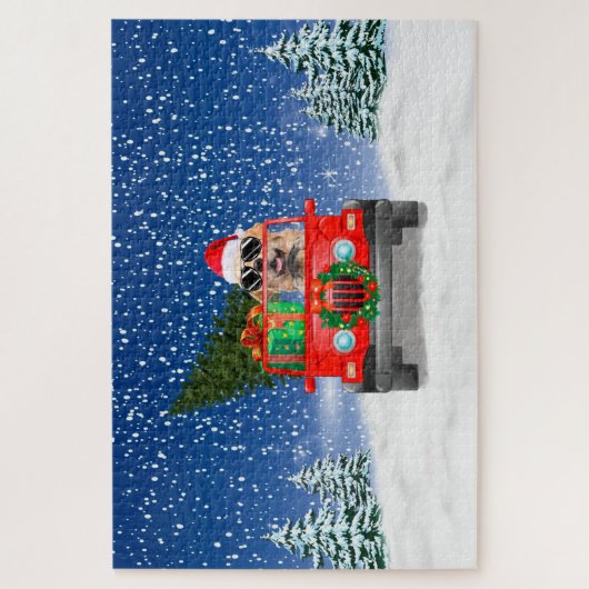 Puzzle Golden Retriever chien avec cadeaux de Noël (Vertical)