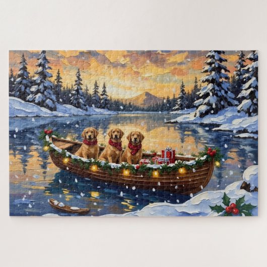 Puzzle Golden Retriever Christmas Boat Holiday (Horizontal)