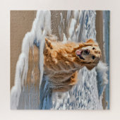 Puzzle Golden Retriever Dans La Vague De Plage (Horizontal)