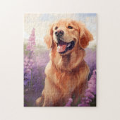 Puzzle Golden Retriever dans le champ Lavender (Vertical)