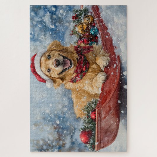 Puzzle Golden Retriever Dog in Sledge neige Noël (Vertical)