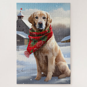 Puzzle Golden Retriever Dog in Snow Christmas