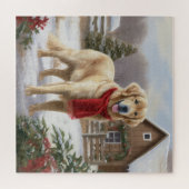 Puzzle Golden Retriever Dog in Snow Christmas (Horizontal)