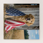 Puzzle Golden Retriever drapé dans un drapeau américain (Horizontal)