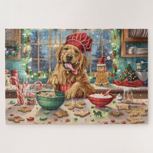 Puzzle Golden Retriever Gâteau de vacances : Noël festif (Horizontal)