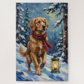 Puzzle Golden Retriever Guiding Light in Snowy Forest (Vertical)