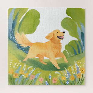 Puzzle Golden Retriever heureux   Peinture à l'aquarelle 