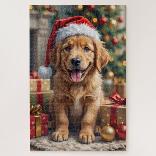 Puzzle Golden Retriever Puppy's First Christmas Festive (Vertical)
