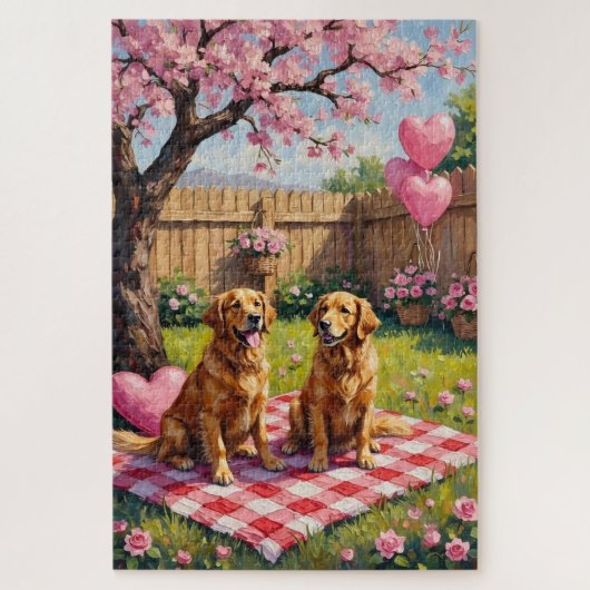 Puzzle Golden Retriever Valentine’s Day Art (Vertical)