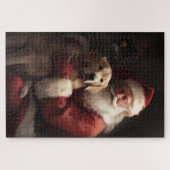 Puzzle Golden Retriever with Santa Clause Christmas (Horizontal)