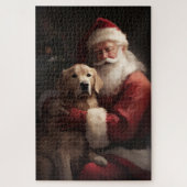Puzzle Golden Retriever with Santa Clause Christmas (Vertical)
