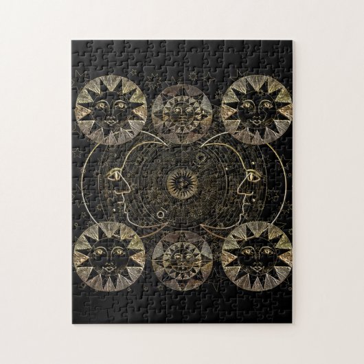 Puzzle Golden Sun Moon Stars Art d'astronomie céleste (Vertical)