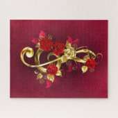 Puzzle Golden Treble Clef avec fleurs Roses (Horizontal)