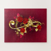 Puzzle Golden Treble Clef avec fleurs Roses (Horizontal)
