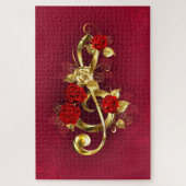 Puzzle Golden Treble Clef avec fleurs Roses (Vertical)