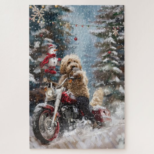 Puzzle Goldendoodle Chien à Moto Noël (Vertical)