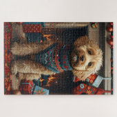 Puzzle Goldendoodle Chien Avec Cheminée Cadeaux De Noël (Horizontal)