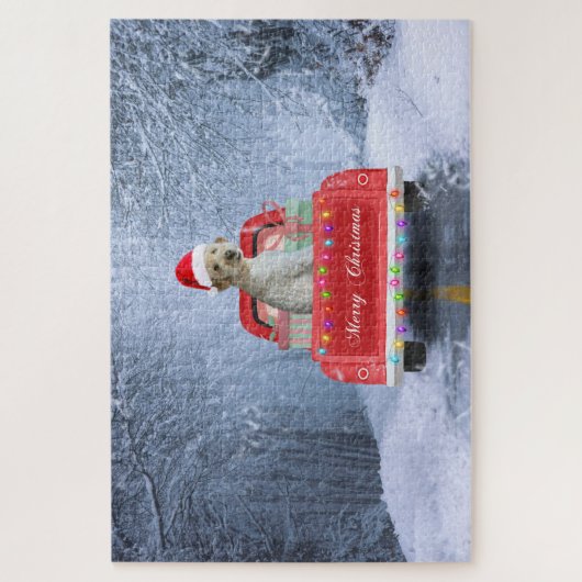 Puzzle Goldendoodle Chien en Neige assis à Noël (Vertical)