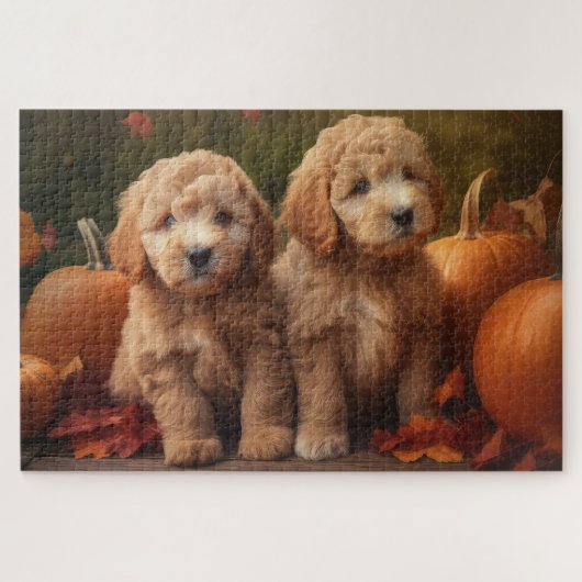 Puzzle Goldendoodle Chiot Automne Citrouille délice (Horizontal)
