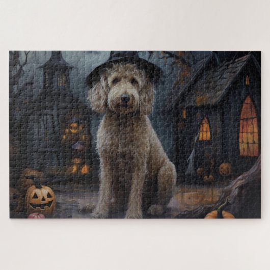 Puzzle Goldendoodle Citrouilles Halloween Épouvantable (Horizontal)
