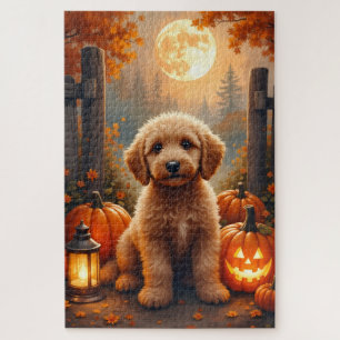 Puzzle Goldendoodle Cozy Pumpkin Farm Halloween Art