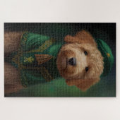 Puzzle Goldendoodle Dog en tenue de la Saint Patrick (Horizontal)