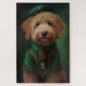 Puzzle Goldendoodle Dog en tenue de la Saint Patrick (Vertical)