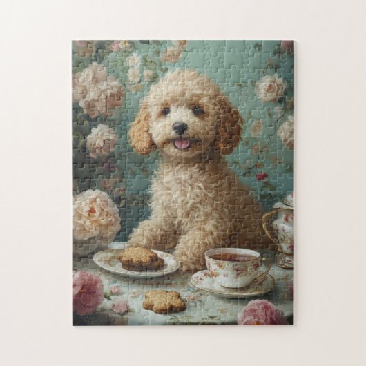 Puzzle Goldendoodle Tea Party Art (Vertical)