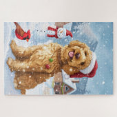 Puzzle Goldendoodle Winter Wonderland Christmas Joy (Horizontal)
