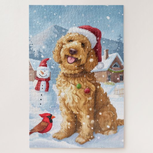Puzzle Goldendoodle Winter Wonderland Christmas Joy (Vertical)