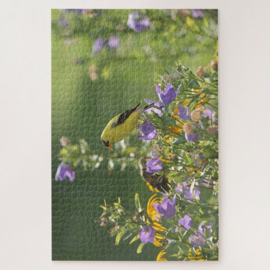 Puzzle Goldfinch sur Harebell Flower (Vertical)