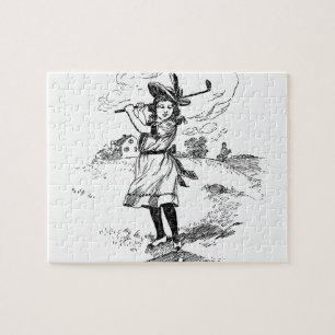 Puzzle Golf Girl Golfing Art Vintage