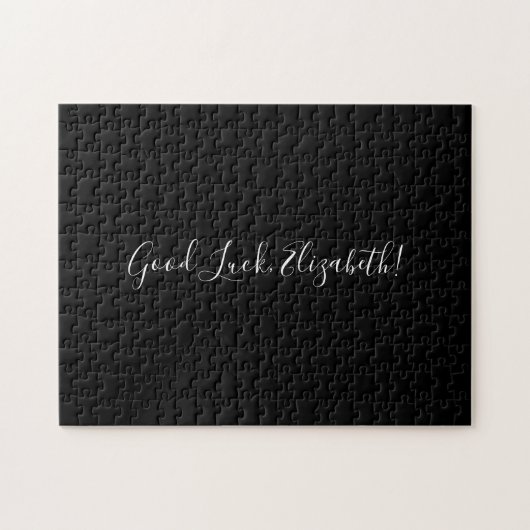 Puzzle Good Luck Custom Name Script on Solid Black Funny (Horizontal)