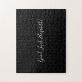 Puzzle Good Luck Custom Name Script on Solid Black Funny (Vertical)