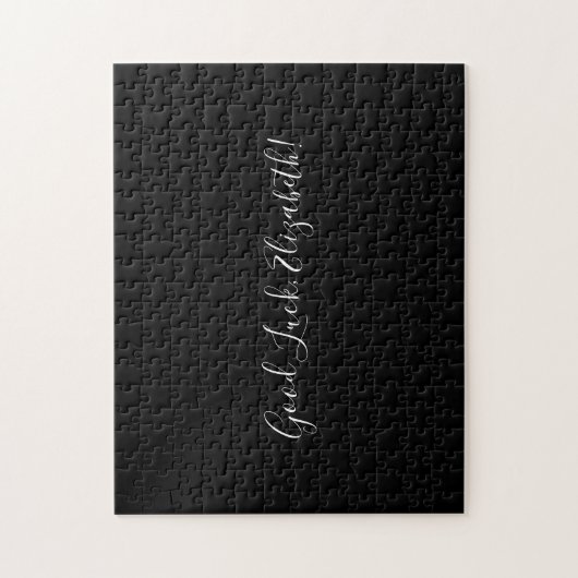 Puzzle Good Luck Custom Name Script on Solid Black Funny (Vertical)