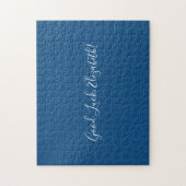 Puzzle Good Luck Custom Name Script on Solid Blue Funny (Vertical)