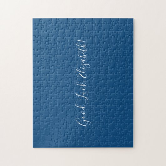 Puzzle Good Luck Custom Name Script on Solid Blue Funny (Vertical)