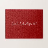 Puzzle Good Luck Custom Name Script on Solid Red Funny (Horizontal)