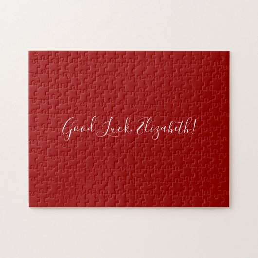 Puzzle Good Luck Custom Name Script on Solid Red Funny (Horizontal)
