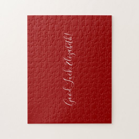 Puzzle Good Luck Custom Name Script on Solid Red Funny (Vertical)