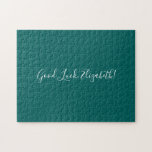 Puzzle Good Luck Custom Name Script on Solid Turquoise Fu<br><div class="desc">Solid turquoise puzzle puzzle caractéristiques "Good Luck,  [NAME]" dans une police de script blanc au centre. Personnalisez le texte drôle dans la barre latérale. Fait un grand cadeau personnalisé pour quelqu'un qui aime un défi difficile. Copyright ©Claire E. Skinner. Tous droits réservés.</div>