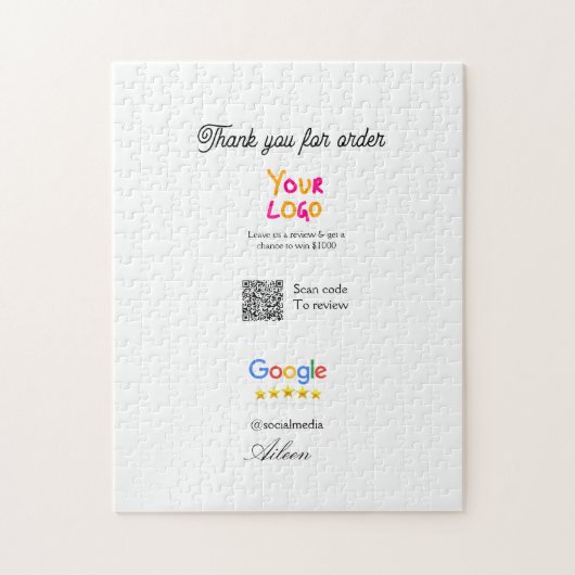 Puzzle Google review business logo website scan QR code (Vertical)