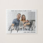 Puzzle Goparents Proposition Simple Script Moderne Photo<br><div class="desc">Une façon réfléchie de demander aux membres de la famille ou aux amis d'être les parrains de votre enfant est de leur donner un puzzle de proposition de photo customisé et élégant qu'ils peuvent sauver comme un gardien. Toutes les images et le libellé sont simples à personnaliser, y compris la...</div>