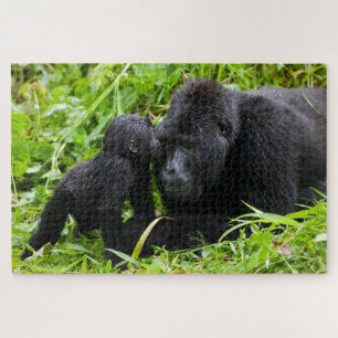 Puzzle Gorille des montagnes bébé embrasse un gorille dos