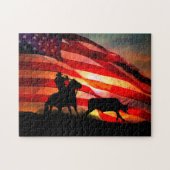 Puzzle Gotcha Cowboy et Steer avec drapeau américain (Horizontal)