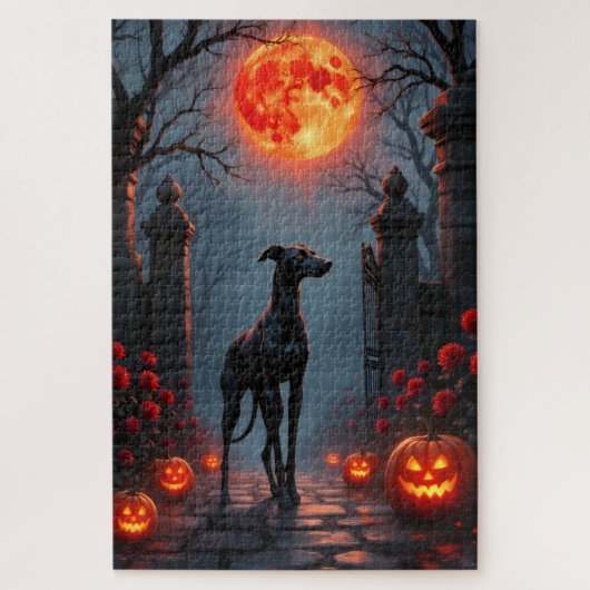 Puzzle Gothic Moonlight Halloween Art Greyhound (Vertical)