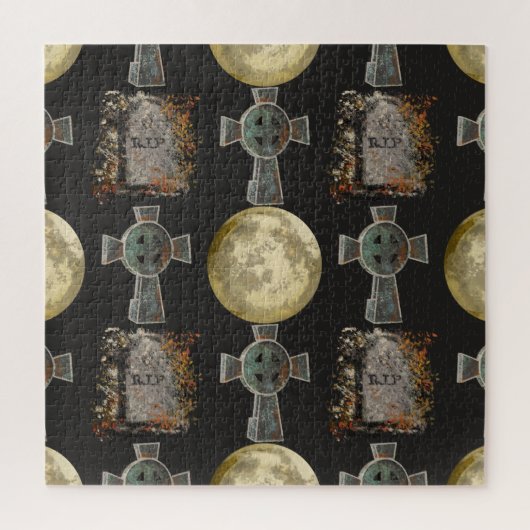 Puzzle Gothique R.I.P. Headstone Celtic Cross Pleine lune (Vertical)
