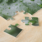 Puzzle Gouttes de pluie sur feuilles vert foncé (Côté)