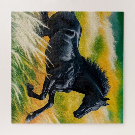 Puzzle Graceful Black Horse Galloping dans le champ animé (Horizontal)