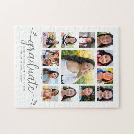 Puzzle Graduation K-12 Modern Script Photo Collage Blanc (Horizontal)